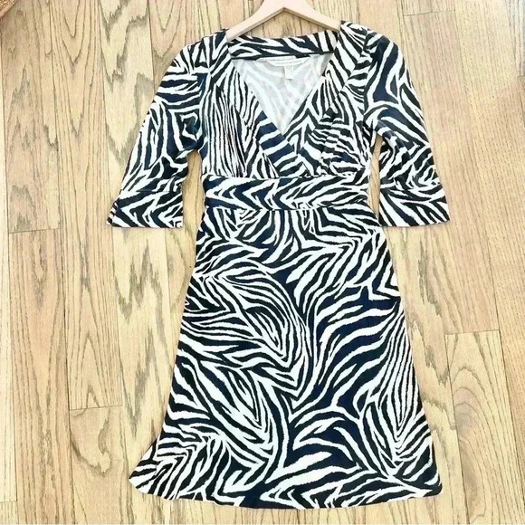 Diane Von Furstenberg DVF Zebra Midi Dress Black White Size 8 - Picture 7 of 12
